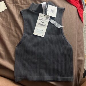 Zara Charcoal Ribbed Mock Neck Top